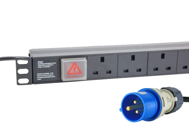 Basic Vertical PDU 16xUK Outlets Switched 3m Lead 32A Blue Commando plug
