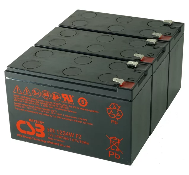 Replacement Riello UPS Battery Kit - 3 x 12V 9Ah Batteries - Sentinel Dual, Sentinel Pro UPS