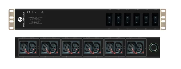 Schleifenbauer Basic Double Horizontal rPDU Three Phase 32A Input with 6 IEC Lock C13 and 6 IEC Lock Combi CX C13/C15 Outlets
