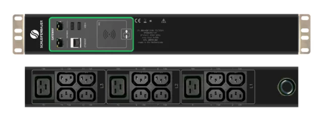 Schleifenbauer Intelligent Double Horizontal Metered rPDU Three Phase 16A Metered Input with 12 C13 and 3 C19 Outlets