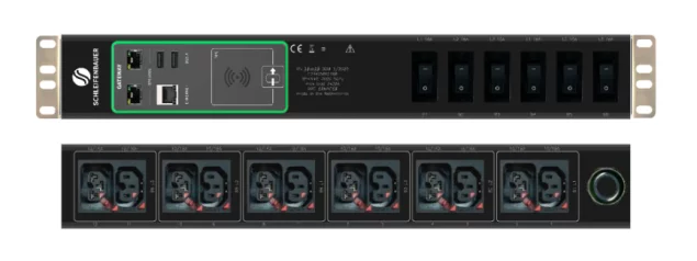 Schleifenbauer Intelligent Double Horizontal Metered rPDU Three Phase 32A Metered Input with 6 IEC Lock C13 and 6 IEC Lock Combi CX C13/C15 Outlets