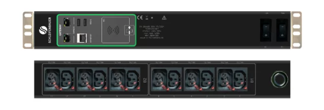 Schleifenbauer Intelligent Double Horizontal Switched rPDU Single Phase 32A Metered Input with 2 Metered Branches and 6 IEC Lock C13 and 6 IEC Lock Combi CX C13/C15 Outlets