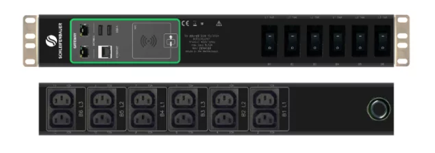 Schleifenbauer Intelligent Double Horizontal Switched rPDU Three Phase 32A Metered Input with 12 C13 Switched Outlets
