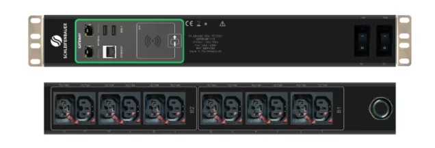 Schleifenbauer Intelligent Double Horizontal Managed rPDU Single Phase 32A Metered Input with 2 Metered Branches and 6 IEC Lock C13 and 6 IEC Lock Combi CX C13/C15 Outlets