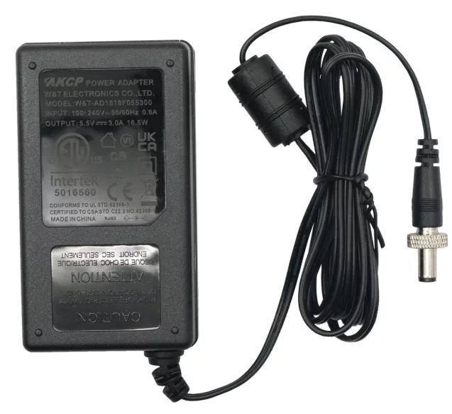 AKCP 5.5Vdc 3A Power Supply with Locking DC Jack and IEC Inlet Adapter